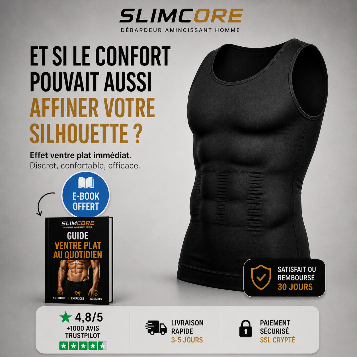 SLIMCORE - Débardeur gainant homme  – Effet ventre plat
