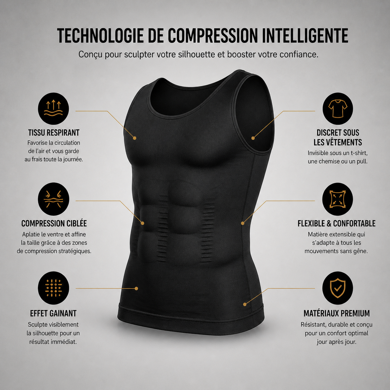 SLIMCORE - Débardeur gainant homme  – Effet ventre plat