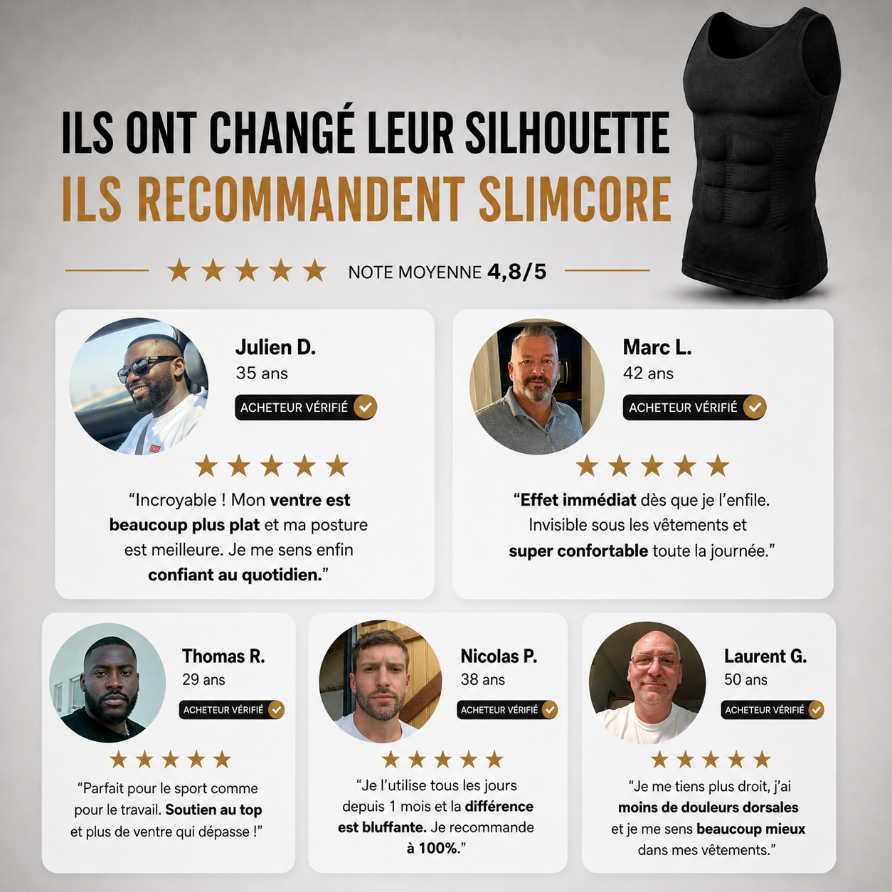 SLIMCORE - Débardeur gainant homme  – Effet ventre plat
